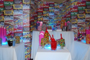 Custom foamcore background for a candy buffet