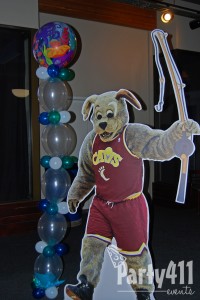 life size cut out of the Cavs mascot Moondog