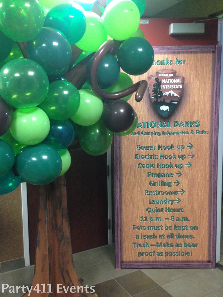Balloon Trees and Signage for Road Trip Theme Company Picnic